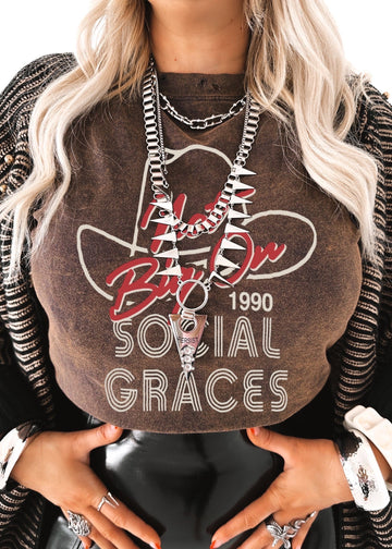 pebby forevee Side Slit Tee CROPPED NOT BIG ON SOCIAL GRACES DESTRUCTED GRAPHIC TEE