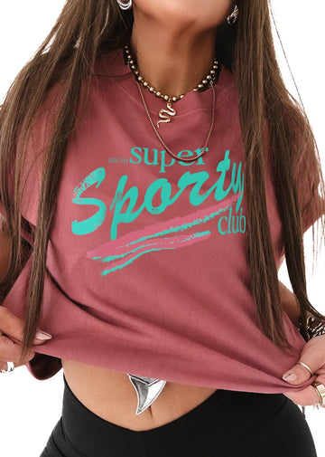 pebby forevee Side Slit Tee CROPPED NOT SO SUPER SPORTY CLUB GRAPHIC TEE
