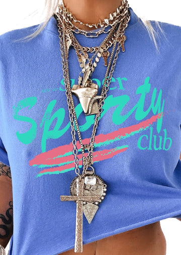pebby forevee Side Slit Tee CROPPED NOT SO SUPER SPORTY CLUB GRAPHIC TEE