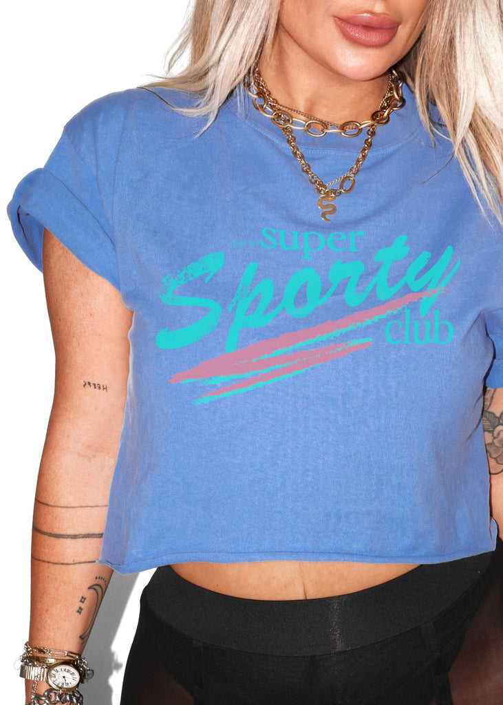 pebby forevee Side Slit Tee CROPPED NOT SO SUPER SPORTY CLUB GRAPHIC TEE