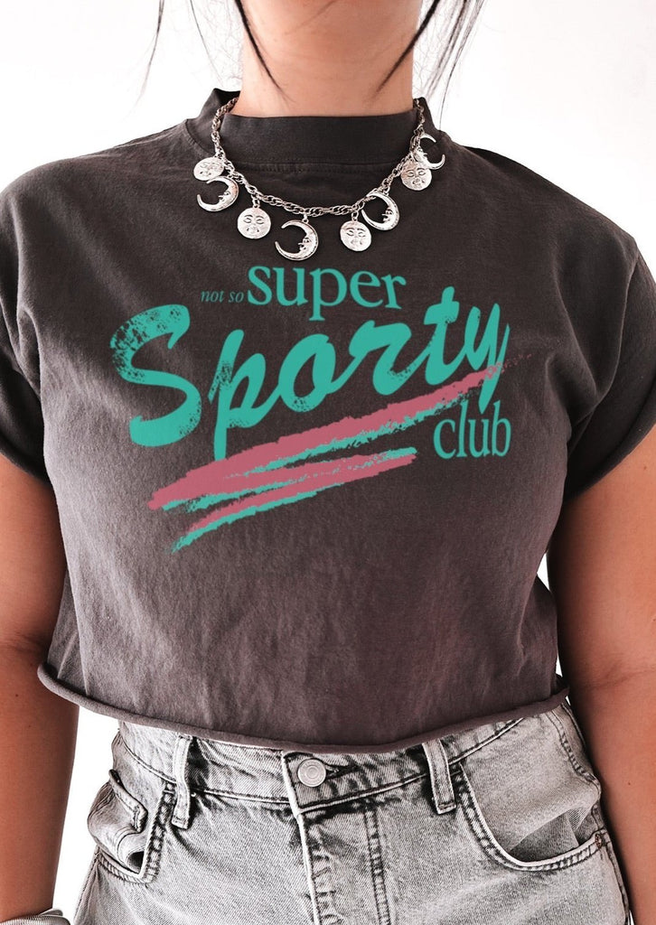 pebby forevee Side Slit Tee CROPPED NOT SO SUPER SPORTY CLUB GRAPHIC TEE