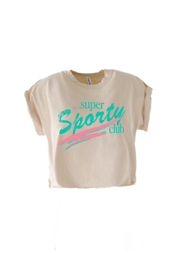 pebby forevee Side Slit Tee CROPPED NOT SO SUPER SPORTY CLUB GRAPHIC TEE