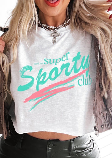 pebby forevee Side Slit Tee CROPPED NOT SO SUPER SPORTY CLUB GRAPHIC TEE