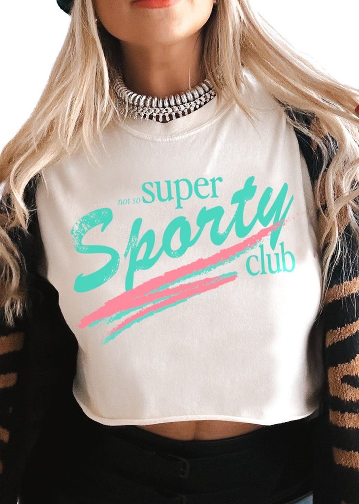 pebby forevee Side Slit Tee CROPPED NOT SO SUPER SPORTY CLUB GRAPHIC TEE