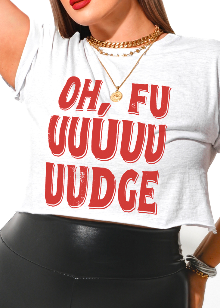 pebby forevee Side Slit Tee CROPPED OH FUDGE GRAPHIC TEE