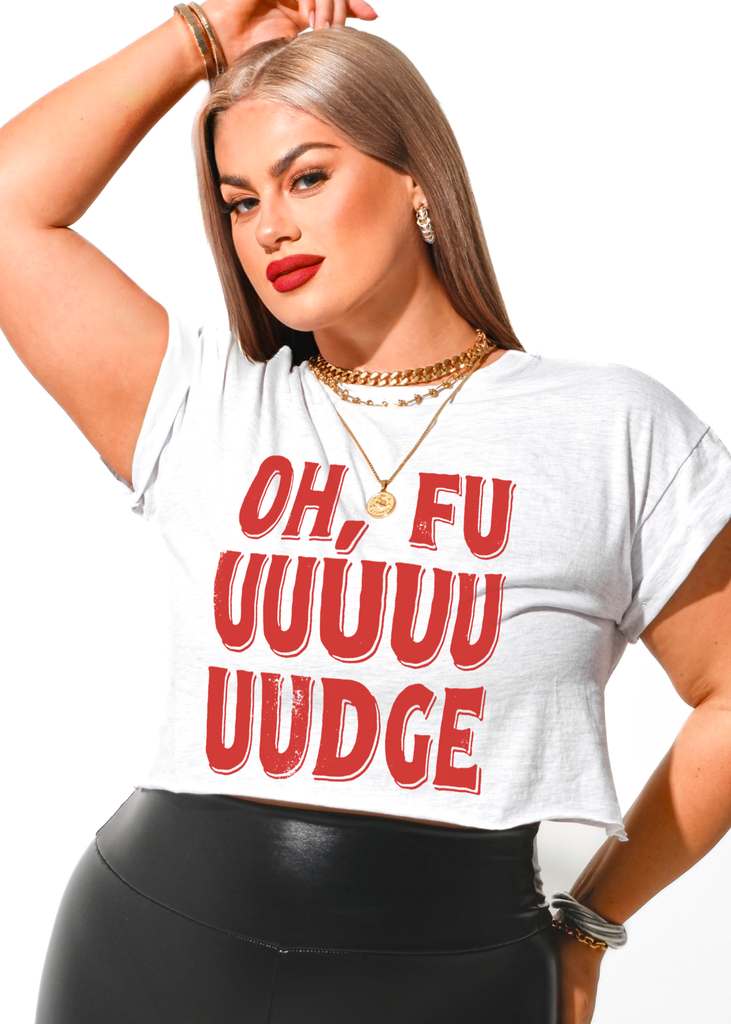 pebby forevee Side Slit Tee CROPPED OH FUDGE GRAPHIC TEE