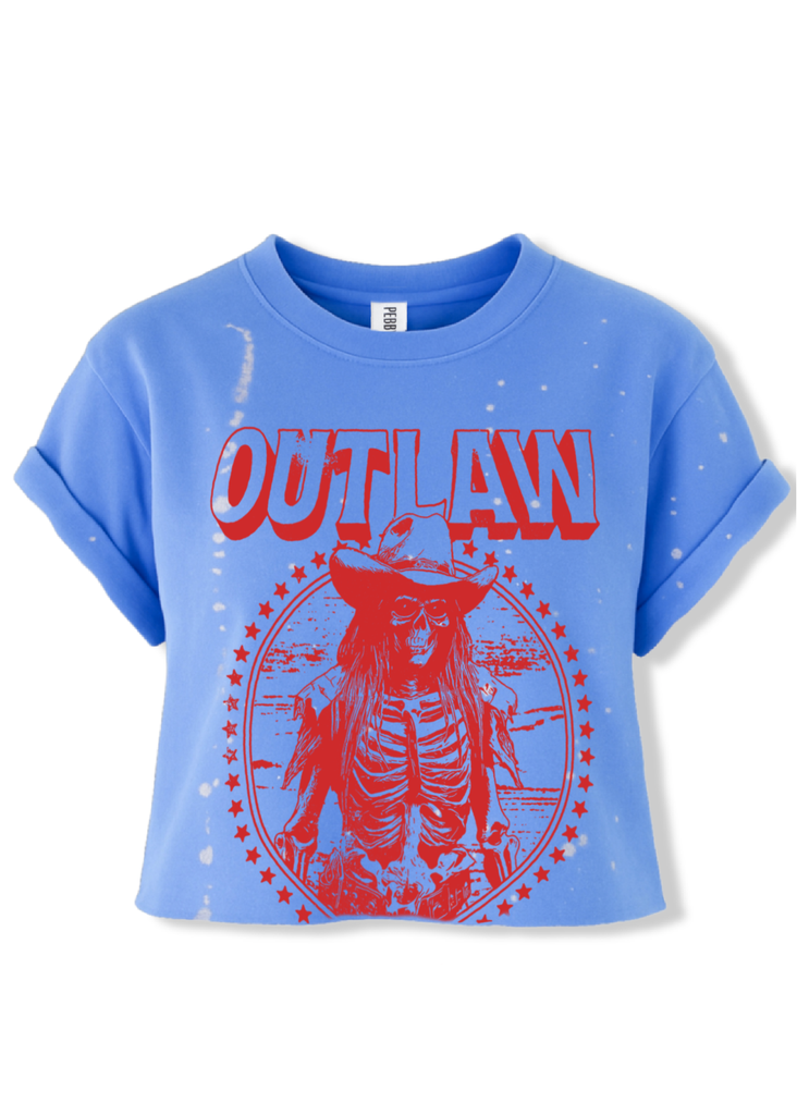 pebby forevee Side Slit Tee CROPPED OUTLAW WOMEN BLEACHED OUT GRAPHIC TEE