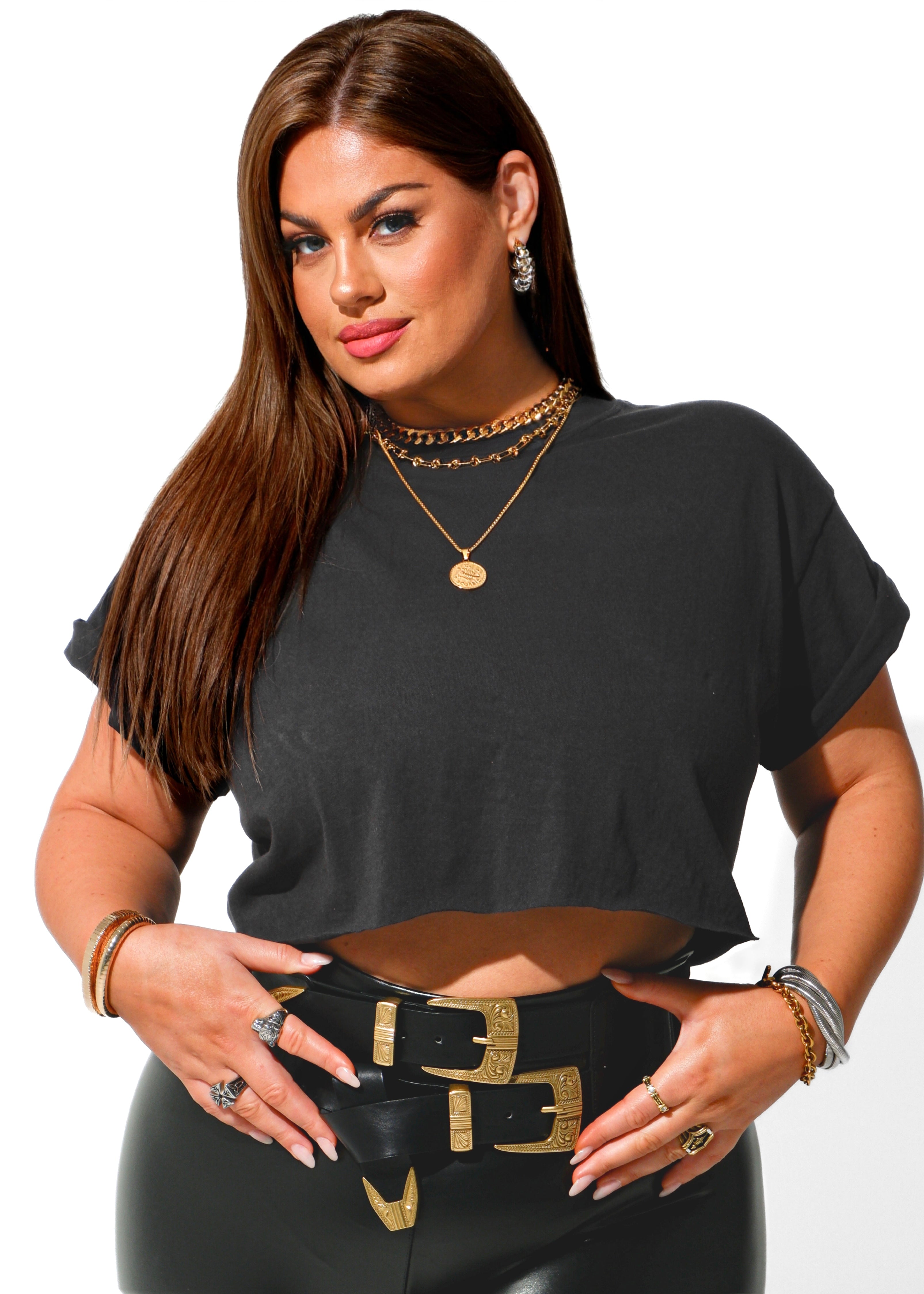CROPPED PEBBY BASICS BLACK TEE – Pebby Forevee