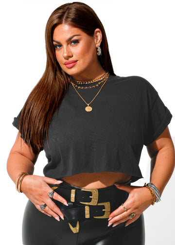 CROPPED PEBBY BASICS BLACK TEE – Pebby Forevee