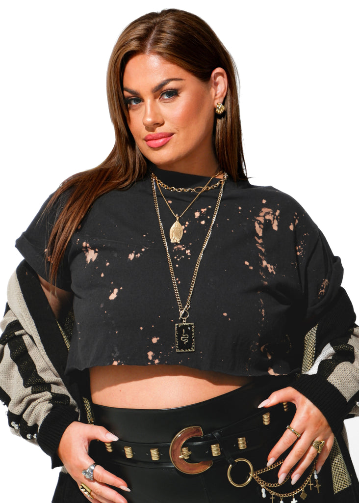 pebby forevee Side Slit Tee CROPPED PEBBY BASICS BLEACHED OUT BLACK TEE