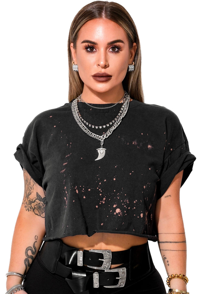 pebby forevee Side Slit Tee CROPPED PEBBY BASICS BLEACHED OUT BLACK TEE