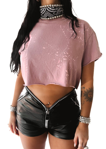 pebby forevee Side Slit Tee CROPPED PEBBY BASICS BLEACHED OUT LILAC TEE