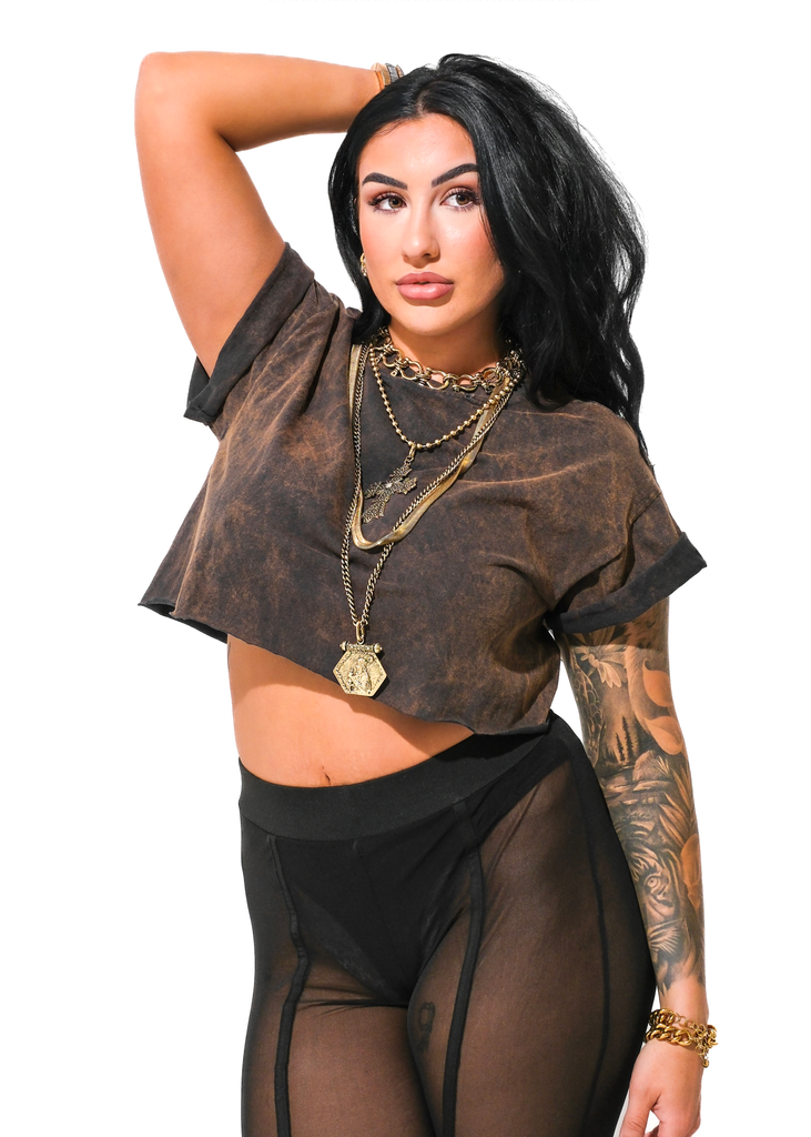 CROPPED PEBBY BASICS DESTRUCTED ESPRESSO TEE – Pebby Forevee