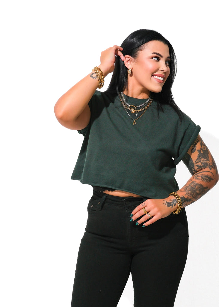 pebby forevee Side Slit Tee CROPPED PEBBY BASICS EMERALD GREEN TEE