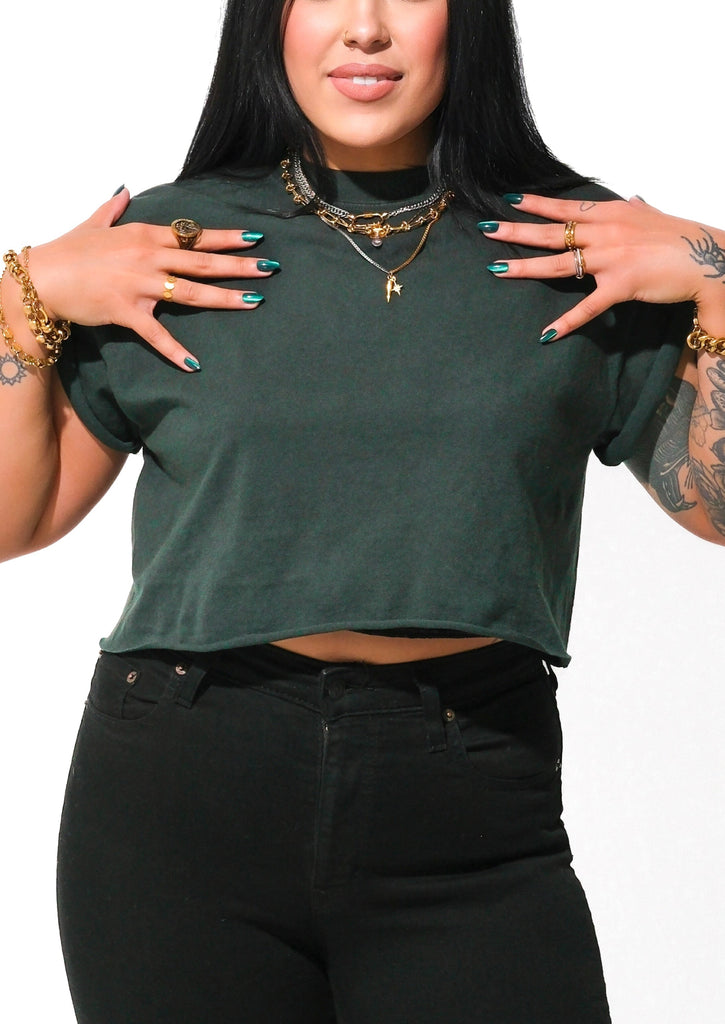 pebby forevee Side Slit Tee CROPPED PEBBY BASICS EMERALD GREEN TEE