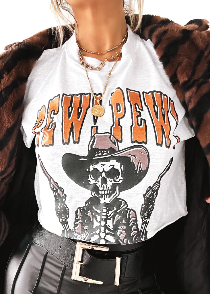 pebby forevee Side Slit Tee CROPPED PEW PEW NOT IN THE MOOD GRAPHIC TEE