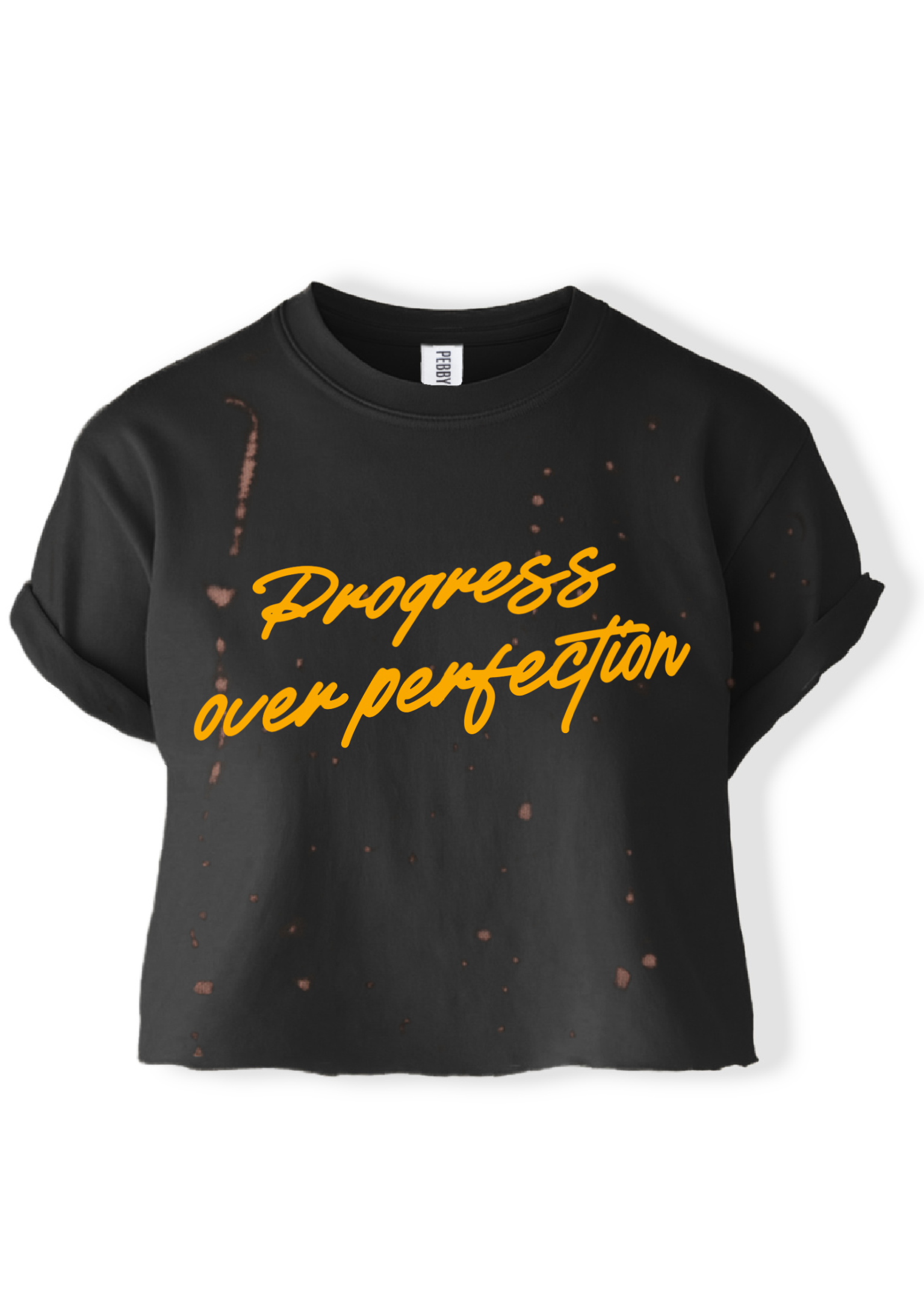 トップス BIO wear LAYERED OVERPRINTED TEE CROPPED PROGRESS OVER PERFECTION BLEACHED OUT GRAPHIC TEE – Pebby