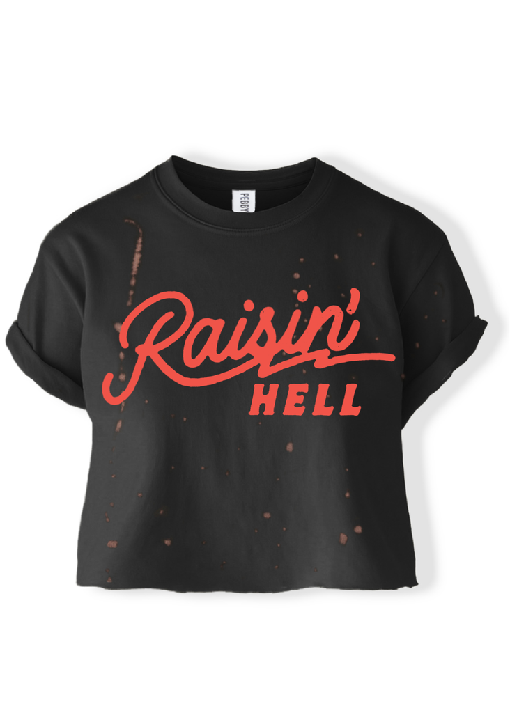 pebby forevee Side Slit Tee CROPPED RAISIN' HELL VINTAGE BLEACHED OUT GRAPHIC TEE