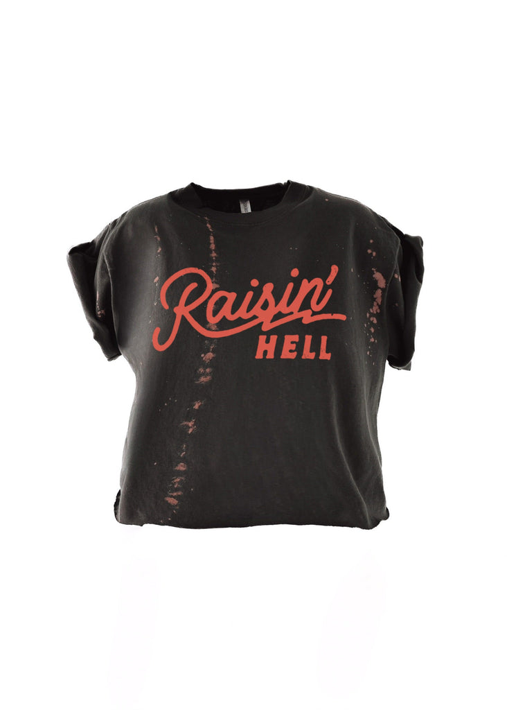 pebby forevee Side Slit Tee CROPPED RAISIN' HELL VINTAGE BLEACHED OUT GRAPHIC TEE