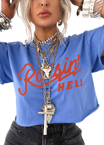 pebby forevee Side Slit Tee CROPPED RAISIN' HELL VINTAGE GRAPHIC TEE