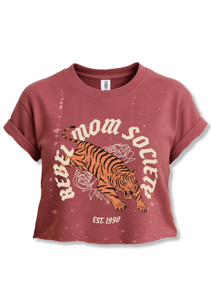 pebby forevee Side Slit Tee CROPPED REBEL MOM SOCIETY BLEACHED OUT GRAPHIC TEE