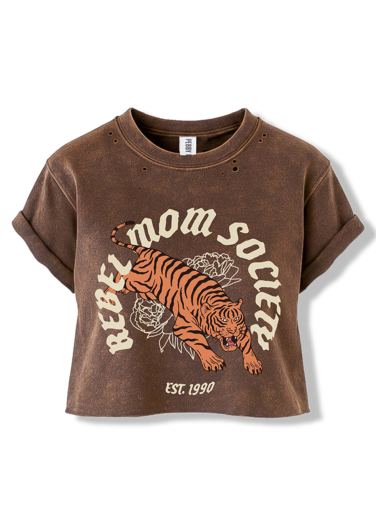 pebby forevee Side Slit Tee CROPPED REBEL MOM SOCIETY DESTRUCTED GRAPHIC TEE