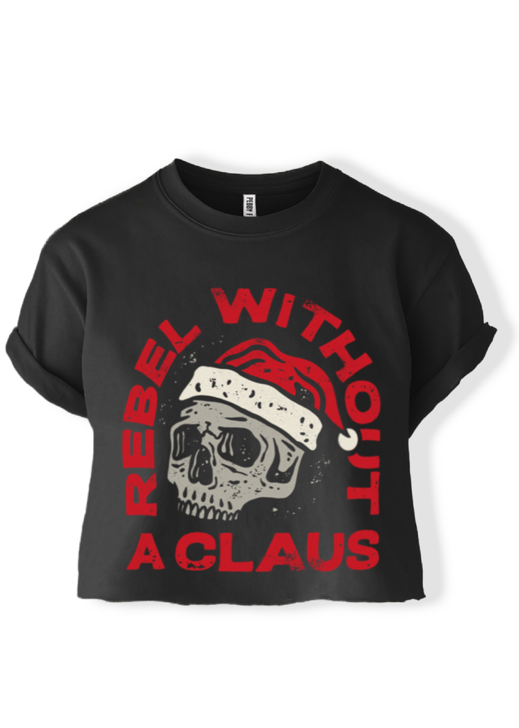 pebby forevee Side Slit Tee CROPPED REBEL WITHOUT A CLAUS GRAPHIC TEE