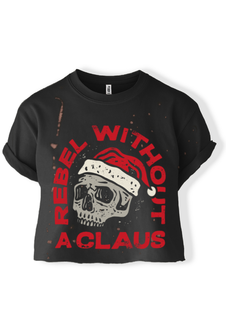 pebby forevee Side Slit Tee CROPPED REBEL WITHOUT A CLAUSE BLEACHED OUT GRAPHIC TEE