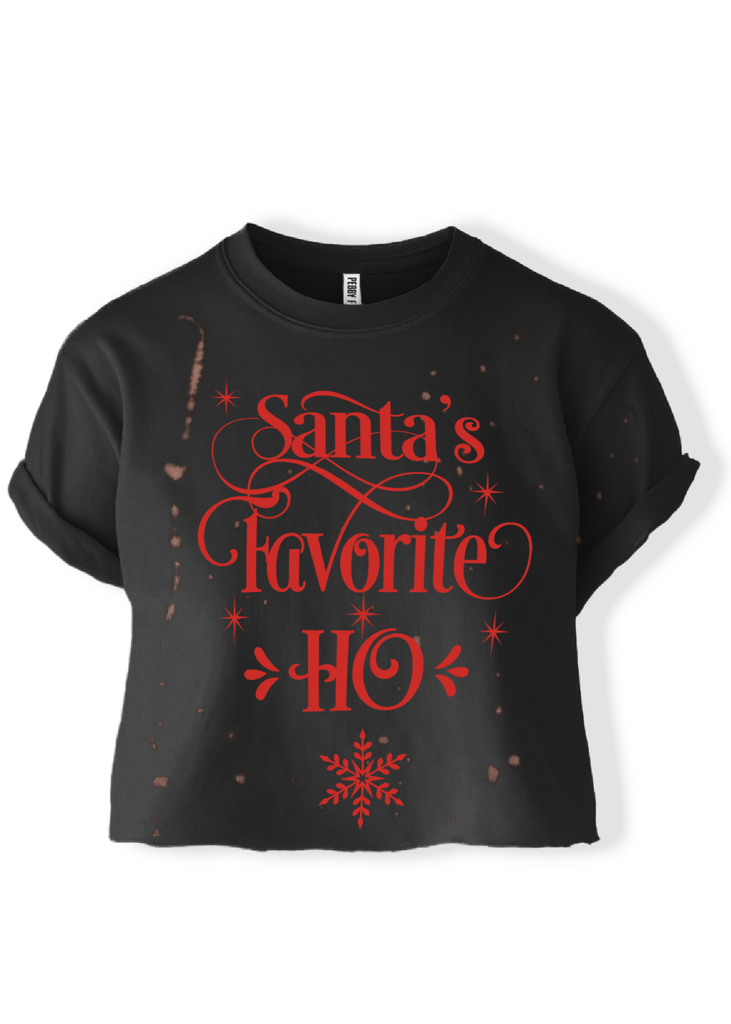 pebby forevee Side Slit Tee CROPPED SANTA'S FAVORITE HO BLEACHED OUT GRAPHIC TEE