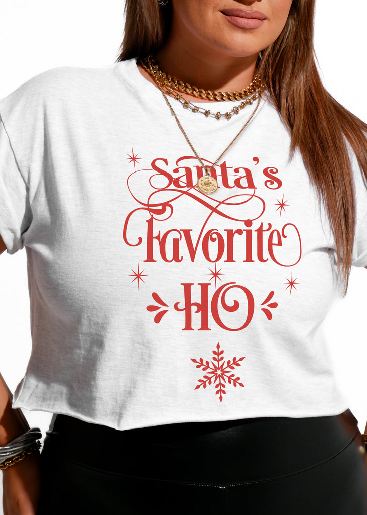 pebby forevee Side Slit Tee CROPPED SANTA'S FAVORITE HO GRAPHIC TEE