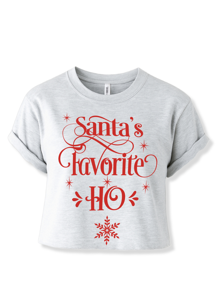 pebby forevee Side Slit Tee CROPPED SANTA'S FAVORITE HO GRAPHIC TEE