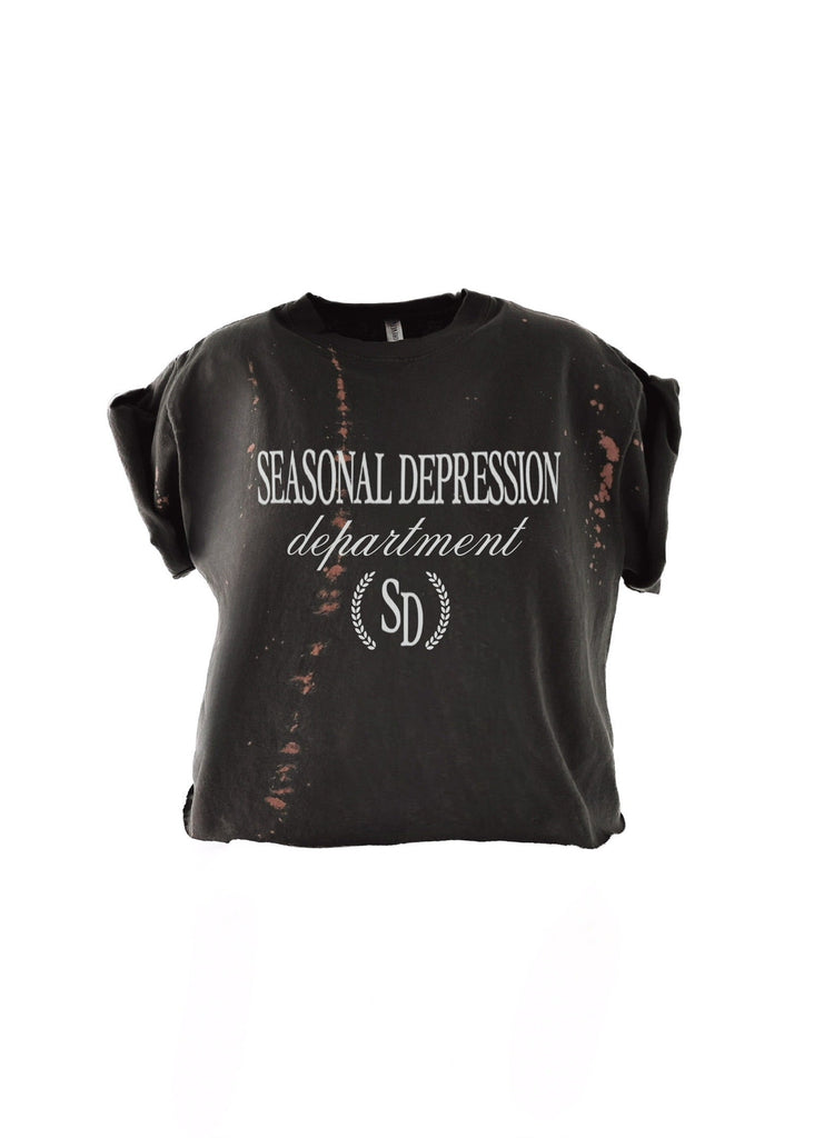 pebby forevee Side Slit Tee CROPPED SEASONAL DEPRESSION BLEACHED OUT GRAPHIC TEE