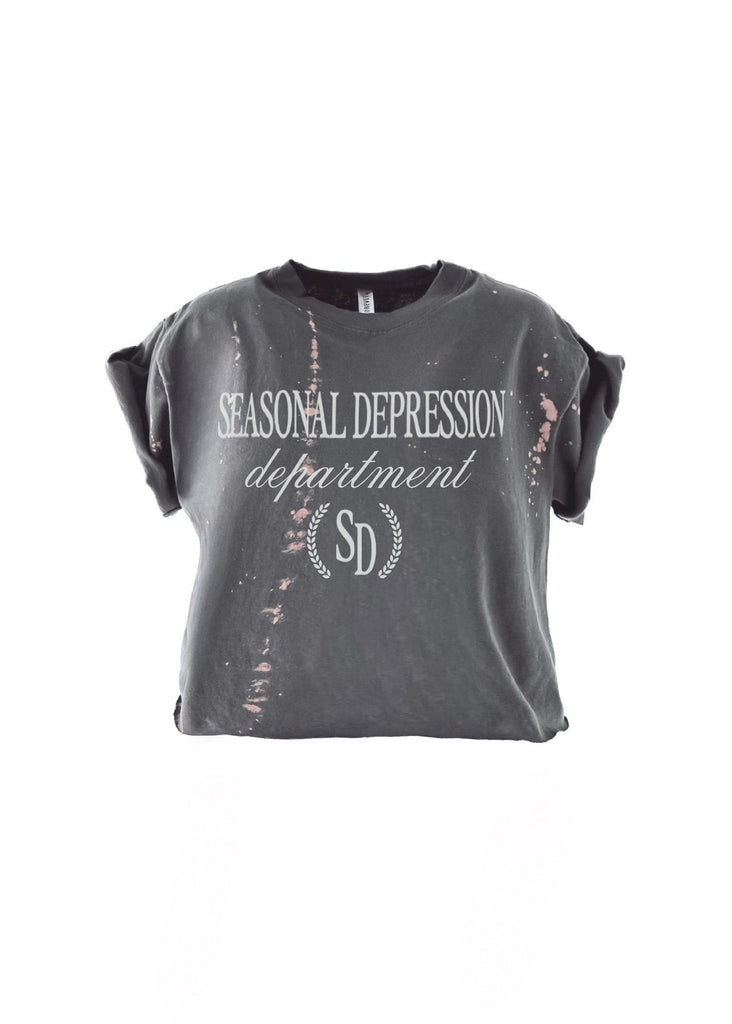 pebby forevee Side Slit Tee CROPPED SEASONAL DEPRESSION DEPARTMENT BLEACHED OUT GRAPHIC TEE