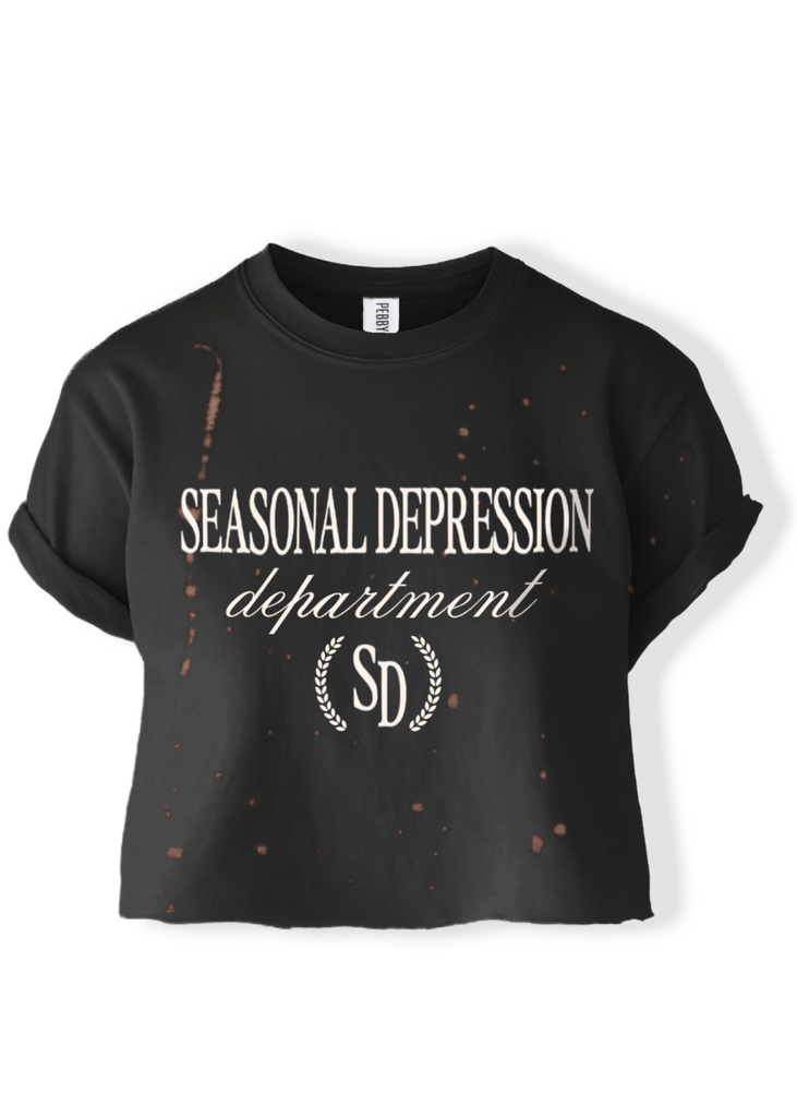 pebby forevee Side Slit Tee CROPPED SEASONAL DEPRESSION DEPARTMENT BLEACHED OUT GRAPHIC TEE