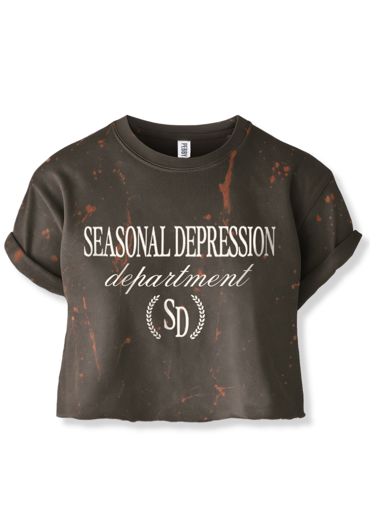 pebby forevee Side Slit Tee CROPPED SEASONAL DEPRESSION DEPARTMENT BLEACHED OUT GRAPHIC TEE