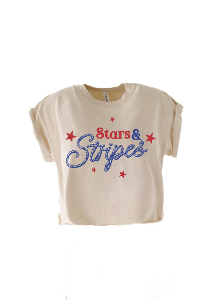 pebby forevee Side Slit Tee CROPPED STARS AND STRIPES GRAPHIC TEE