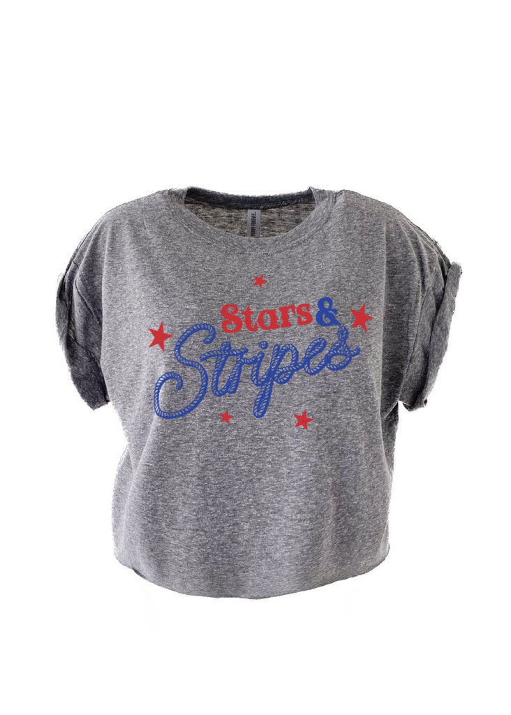 pebby forevee Side Slit Tee CROPPED STARS AND STRIPES GRAPHIC TEE