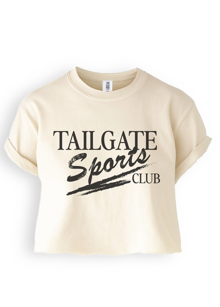 pebby forevee Side Slit Tee CROPPED TAILGATE SPORTS CLUB GRAPHIC TEE (BLACK)