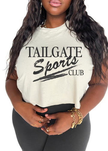 pebby forevee Side Slit Tee CROPPED TAILGATE SPORTS CLUB GRAPHIC TEE (BLACK)