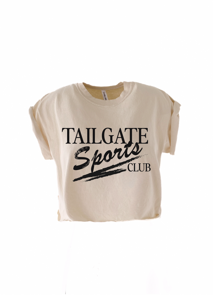 pebby forevee Side Slit Tee CROPPED TAILGATE SPORTS CLUB GRAPHIC TEE (BLACK)