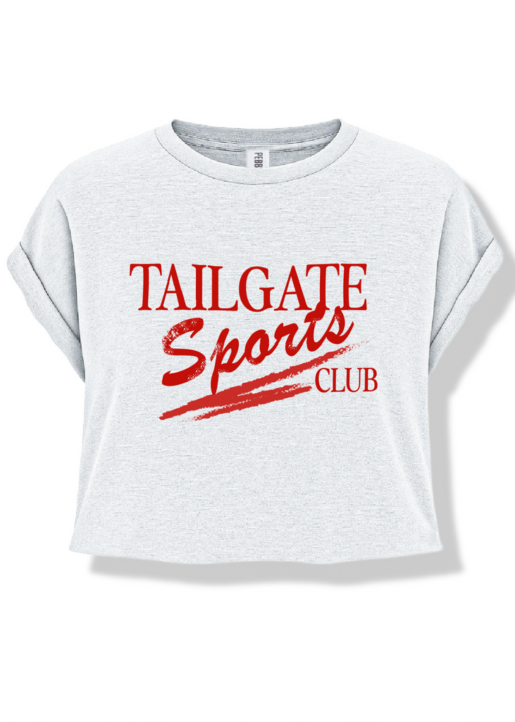 pebby forevee Side Slit Tee CROPPED TAILGATE SPORTS CLUB (RED) GRAPHIC TEE