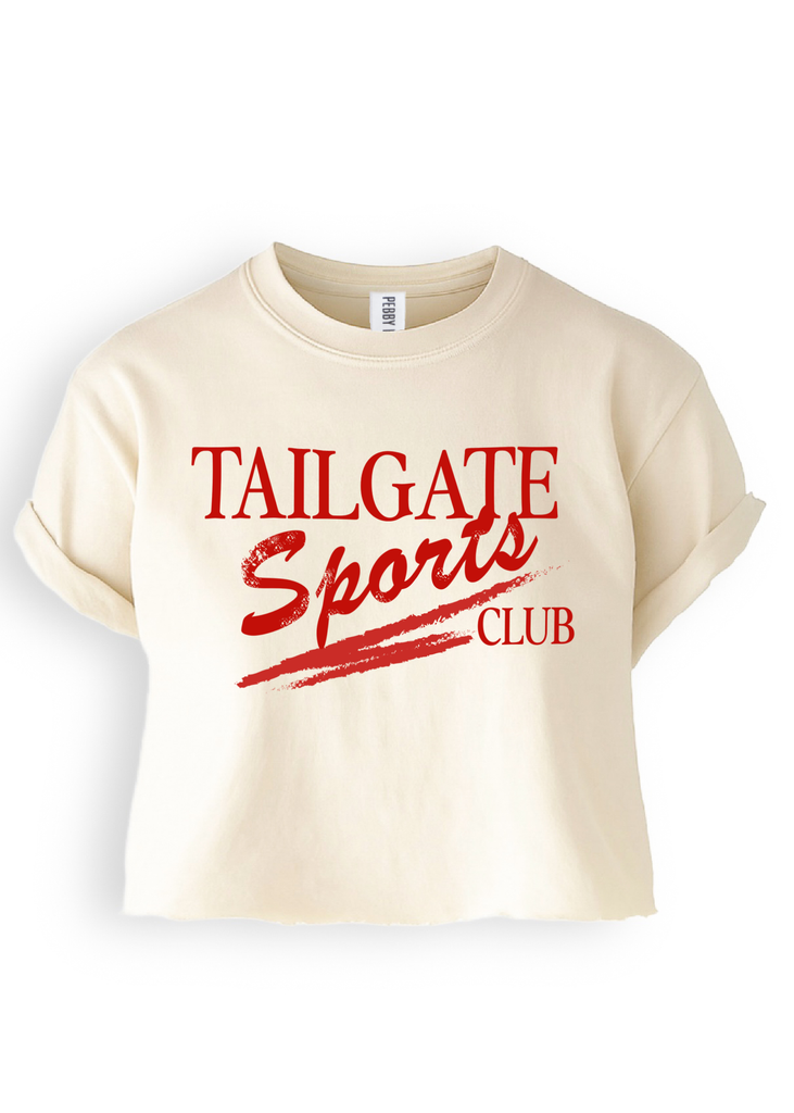pebby forevee Side Slit Tee CROPPED TAILGATE SPORTS CLUB (RED) GRAPHIC TEE