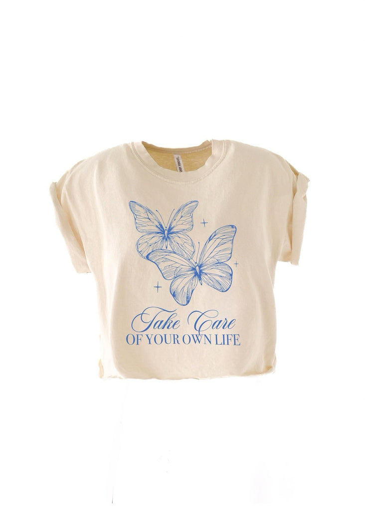 pebby forevee Side Slit Tee CROPPED TAKE CARE OF YOUR OWN LIFE GRAPHIC TEE