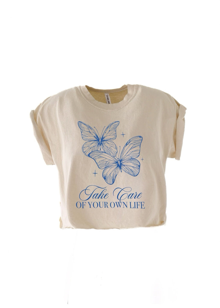 pebby forevee Side Slit Tee CROPPED TAKE CARE OF YOUR OWN LIFE GRAPHIC TEE