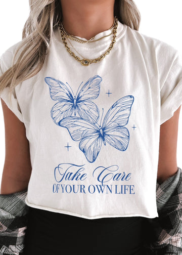 pebby forevee Side Slit Tee CROPPED TAKE CARE OF YOUR OWN LIFE GRAPHIC TEE