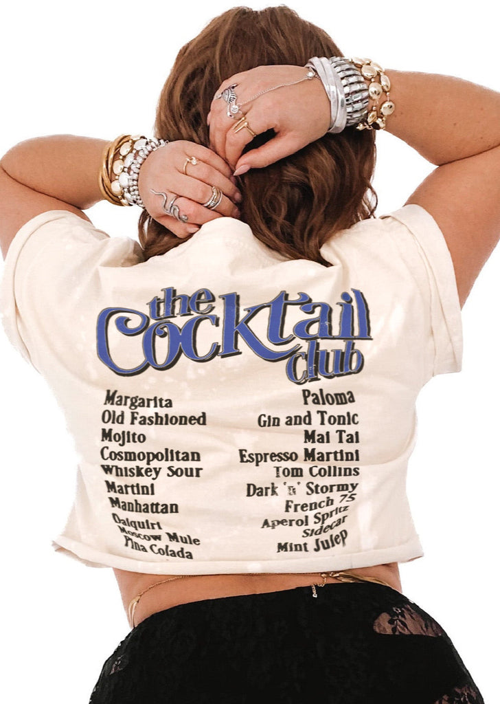 pebby forevee Side Slit Tee CROPPED THE COCKTAIL CLUB BLEACHED OUT GRAPHIC TEE