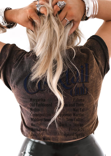 pebby forevee Side Slit Tee CROPPED THE COCKTAIL CLUB DESTRUCTED GRAPHIC TEE