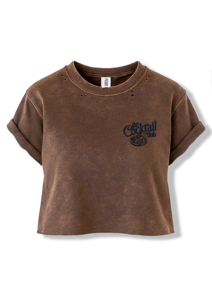 pebby forevee Side Slit Tee CROPPED THE COCKTAIL CLUB DESTRUCTED GRAPHIC TEE