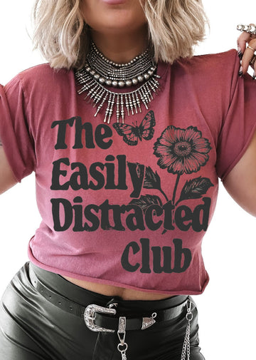 pebby forevee Side Slit Tee CROPPED THE EASILY DISTRACTED CLUB GRAPHIC TEE