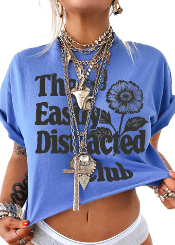 pebby forevee Side Slit Tee CROPPED THE EASILY DISTRACTED CLUB GRAPHIC TEE